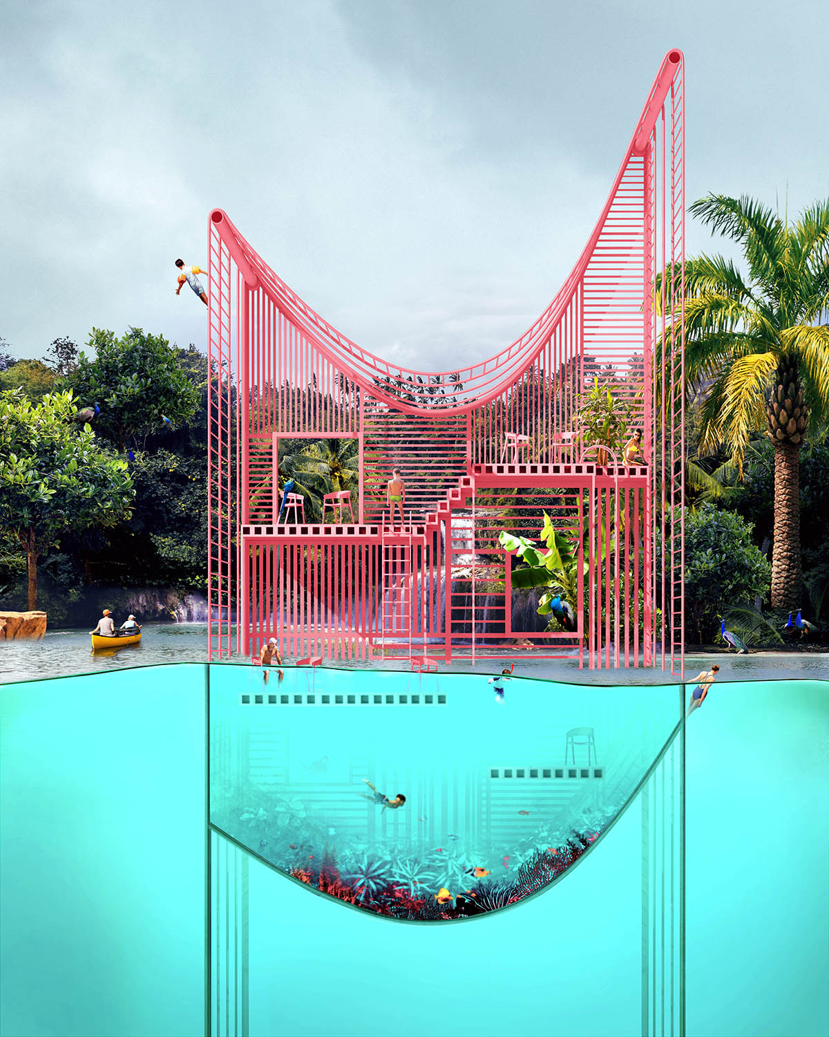 Antireality designs a house sunken in the water with thin stilts