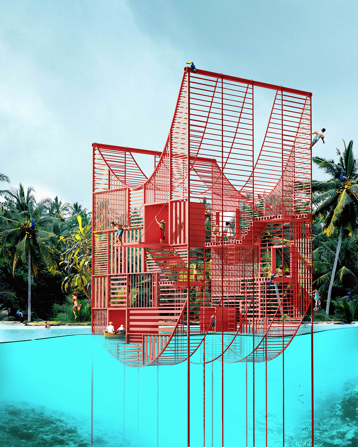 Antireality designs a house sunken in the water with thin stilts