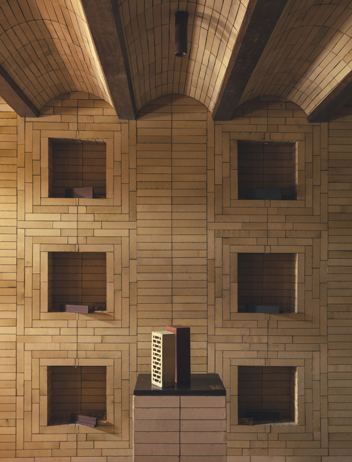 Brick showroom is made of various hues of modular brick celebrating resilient feature of material
