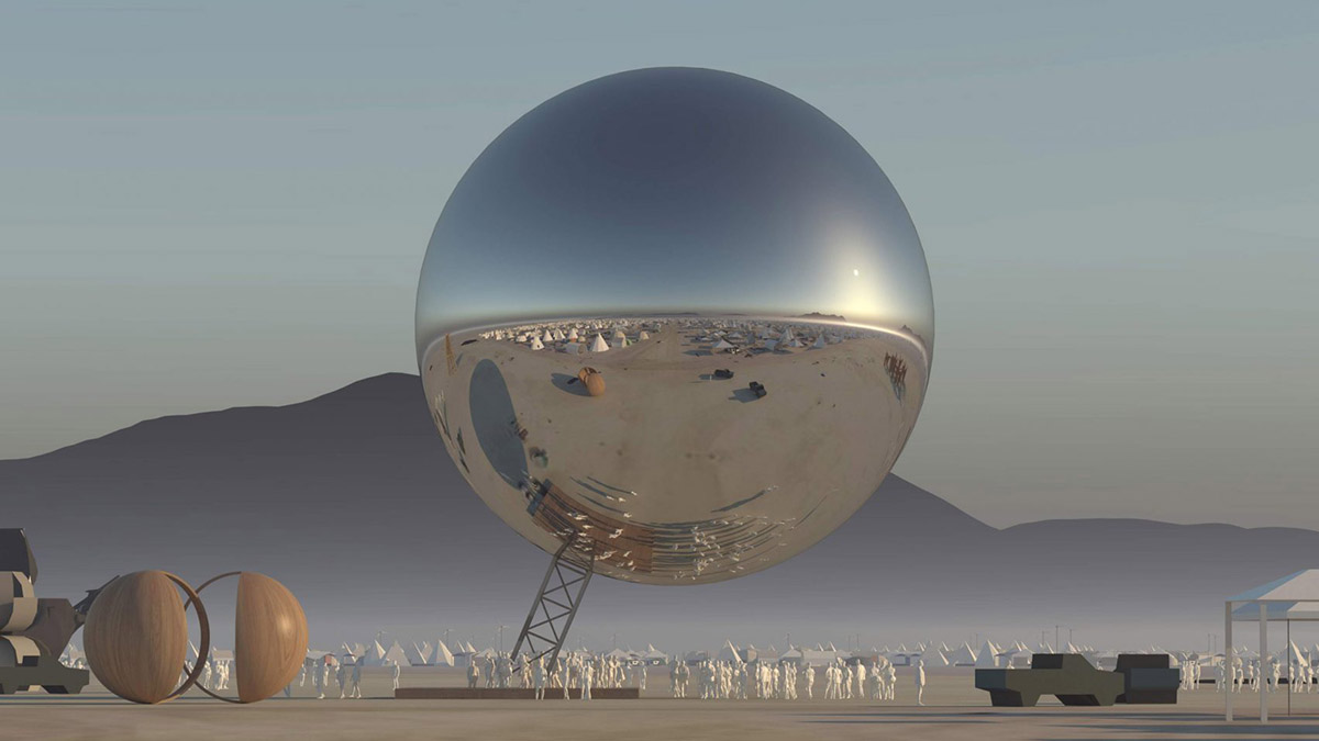 Bjarke Ingels and Jakob Lange launch crowdfunding to install a mirrored sphere at Burning Man