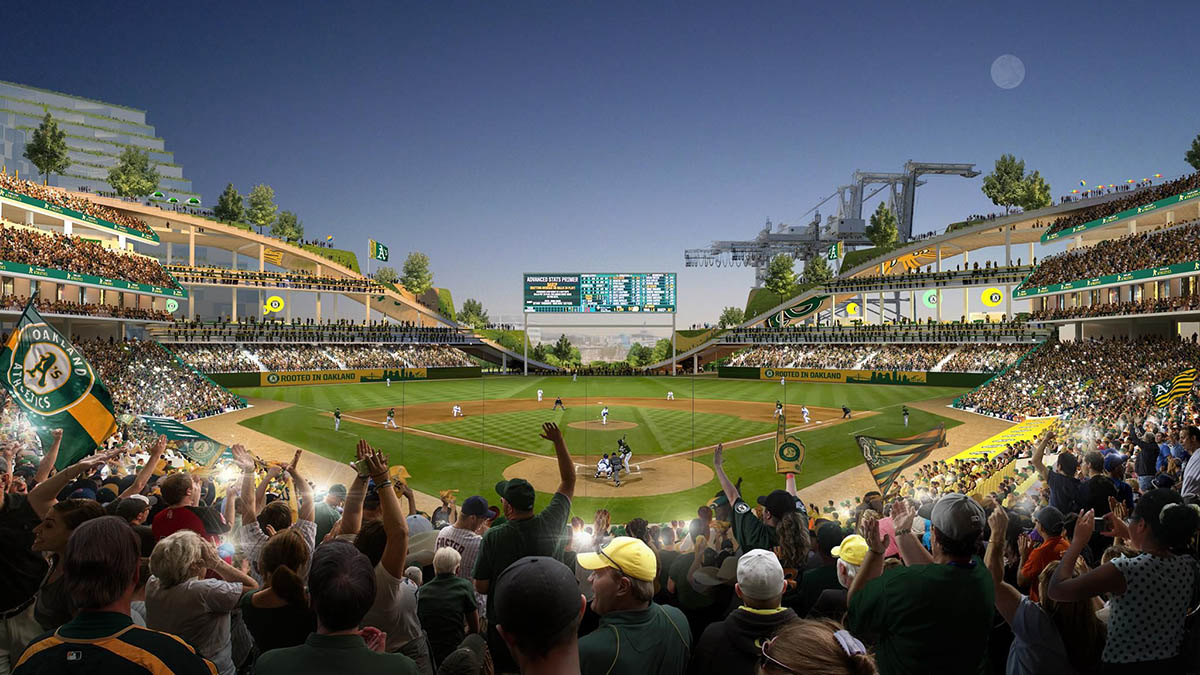 BIG releases design for New Ballpark at Oakland’s Howard Terminal with green rooftop park