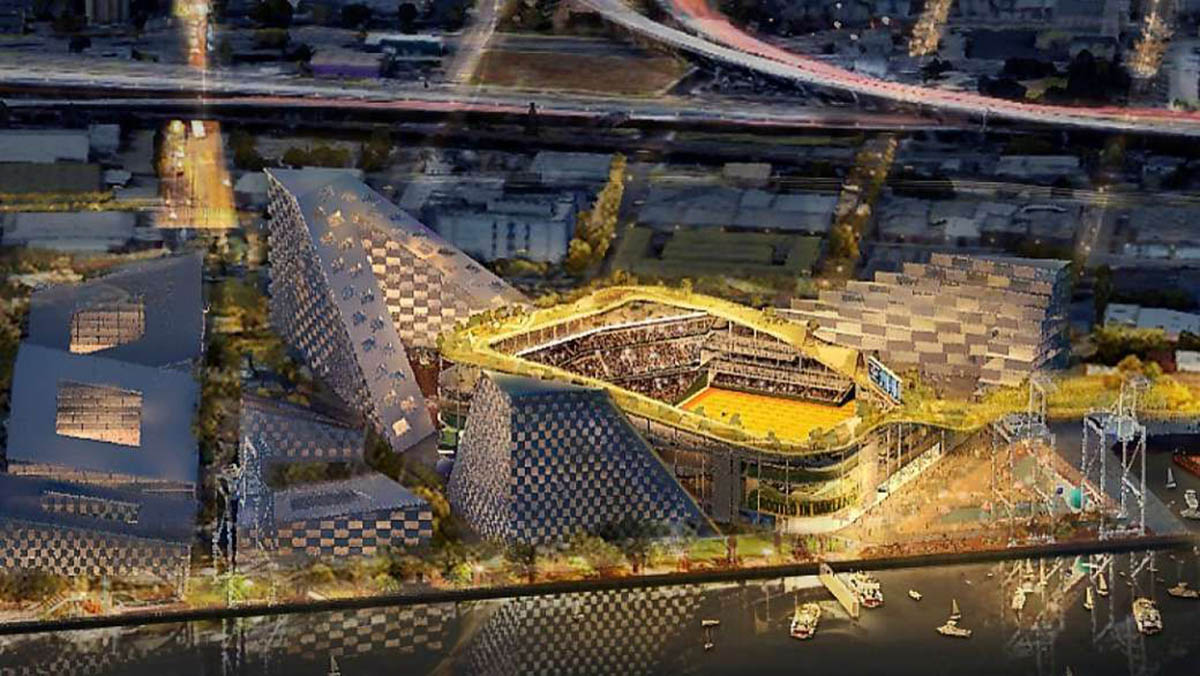 BIG releases design for New Ballpark at Oakland’s Howard Terminal with green rooftop park