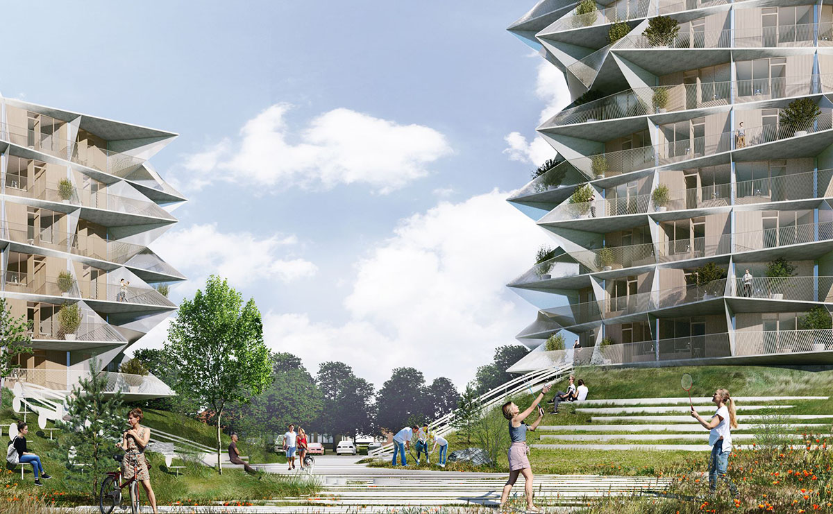 BIG releases plans for 450-unit student housing with 3D triangular balconies in Esbjerg
