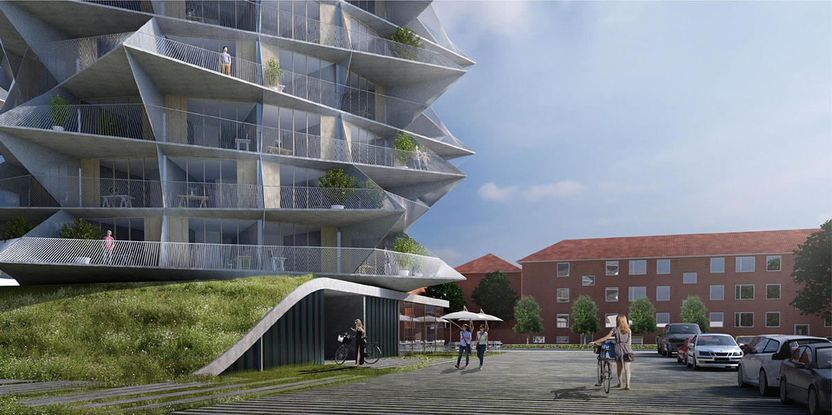 BIG releases plans for 450-unit student housing with 3D triangular balconies in Esbjerg
