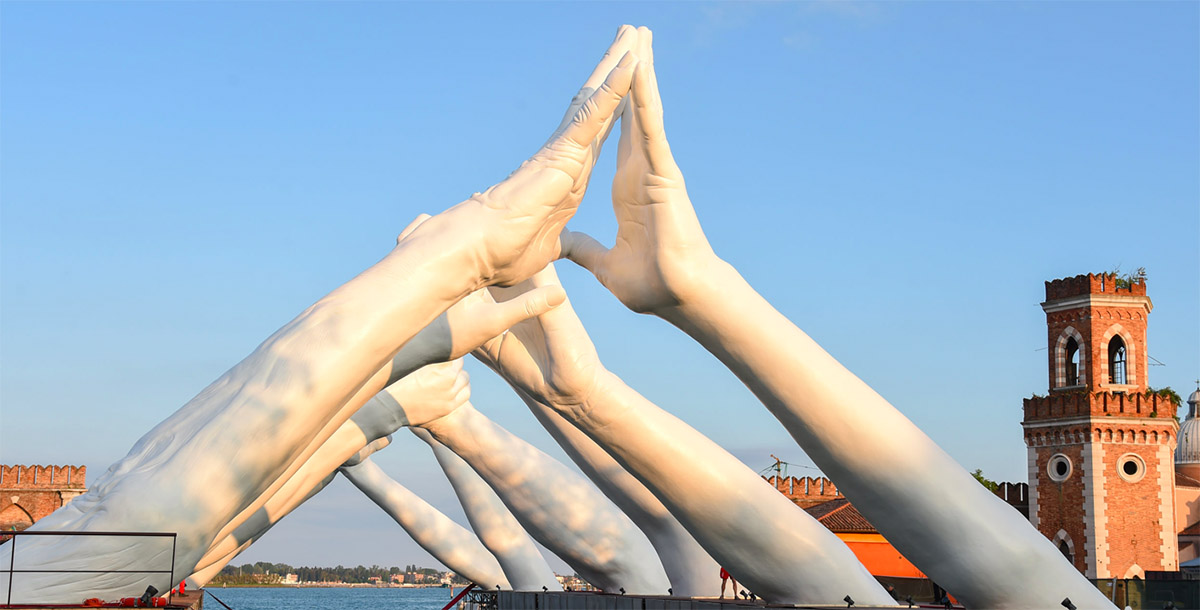 Lorenzo Quinn's giant stone hands represent humanity’s universal values at Venice Art Biennale 2019