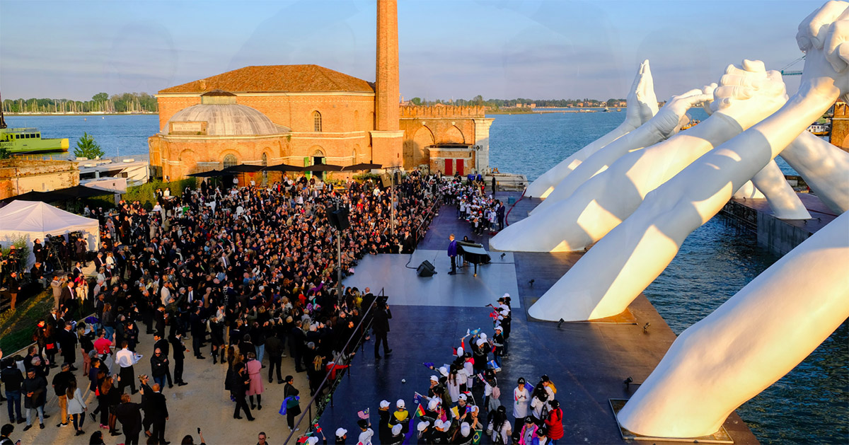 Lorenzo Quinn's giant stone hands represent humanity’s universal values at Venice Art Biennale 2019