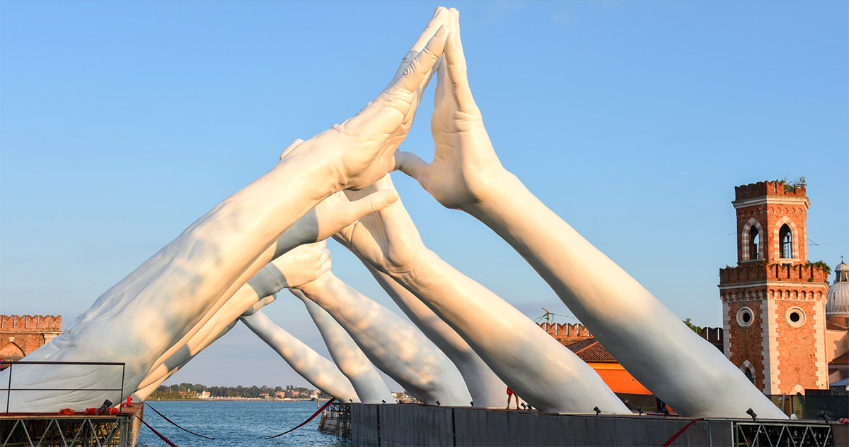 Lorenzo Quinn's giant stone hands represent humanity’s universal values at Venice Art Biennale 2019