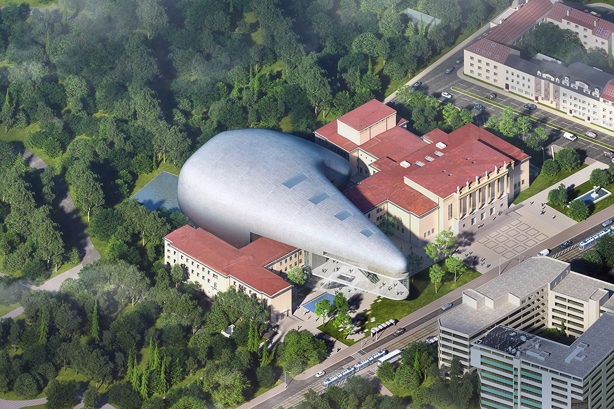 Steven Holl Architects and Architecture Acts design smoothed-pod shape concert hall in Ostrava