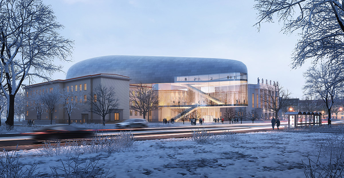 Steven Holl Architects and Architecture Acts design smoothed-pod shape concert hall in Ostrava