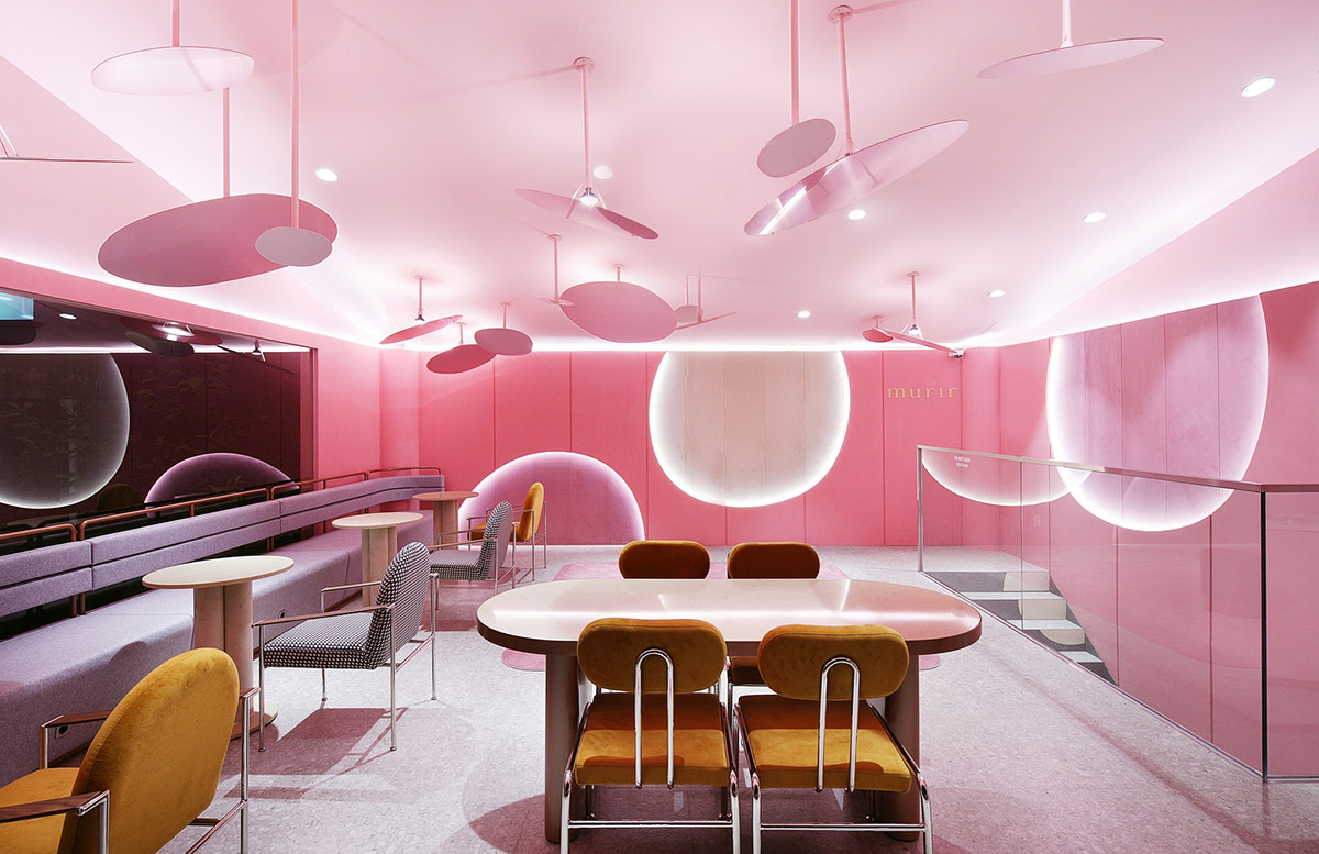 Collective B's beauty shop in South Korea features pink-hued colors and layered walls