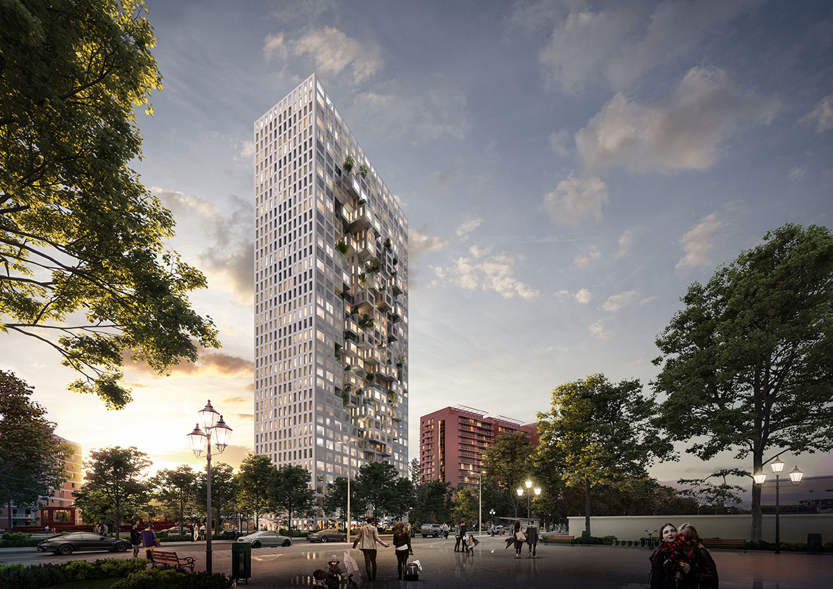 MVRDV releases design for Tirana tower featuring protruding housing and office units on the facade