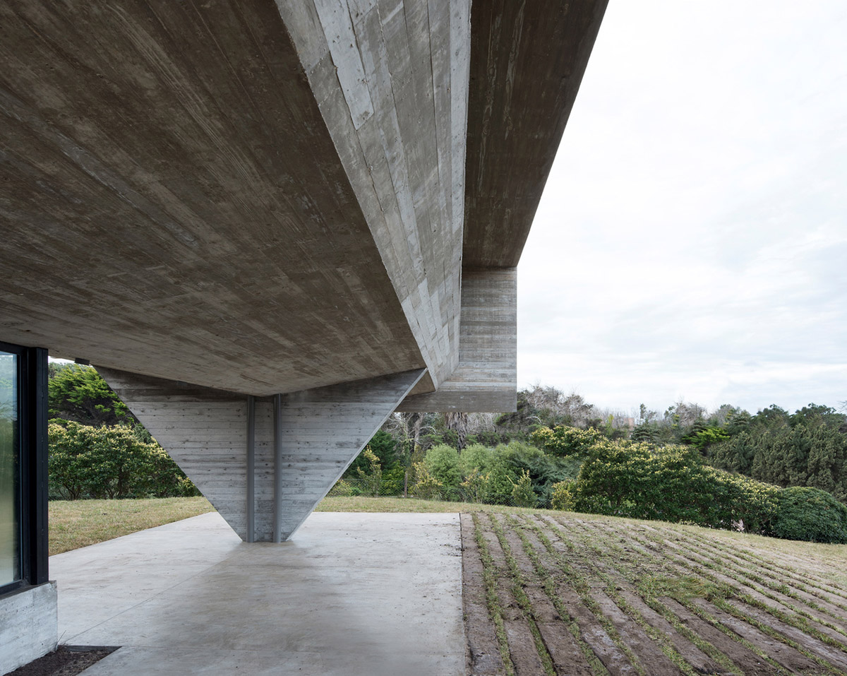 Luciano Kruk uses hanging volume for a vacation house supported by