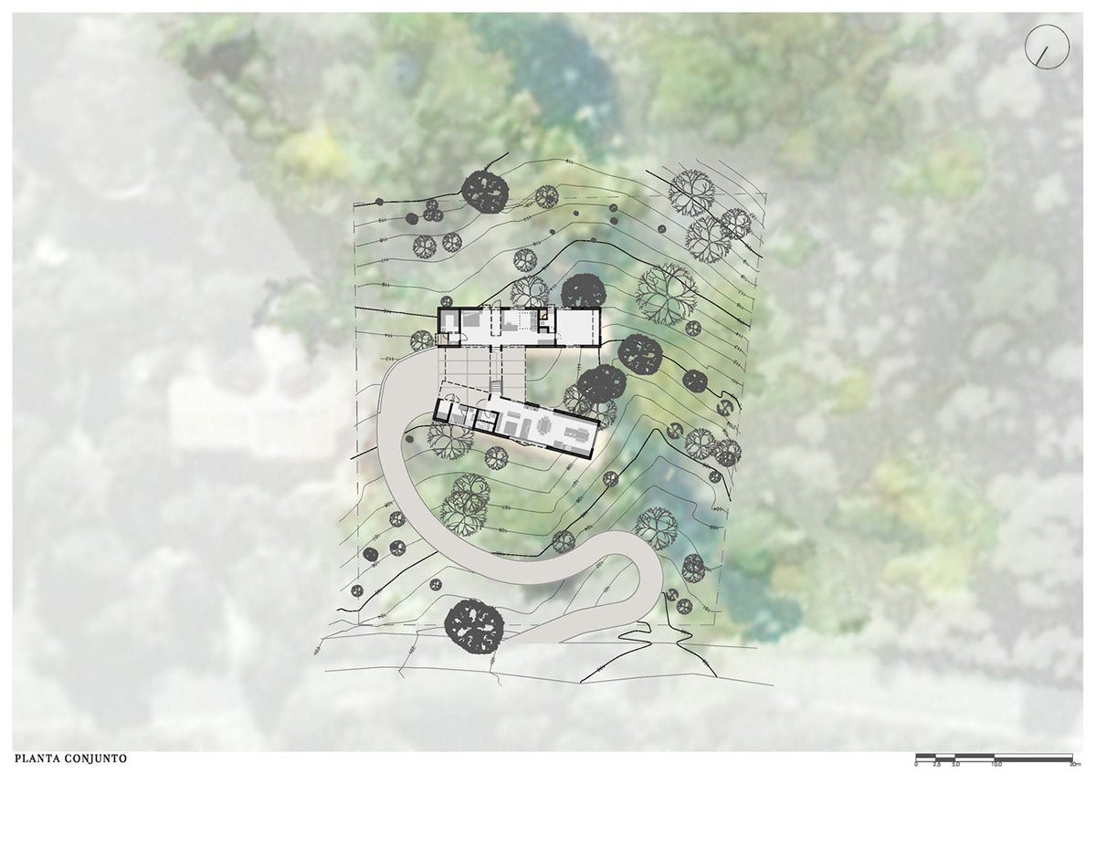 P+0 Arquitectura designs residence mixed with concrete and stone volumes on a complex terrain