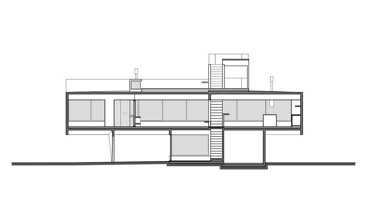 Luciano Kruk uses hanging volume for a vacation house supported by triangular column in Argentina