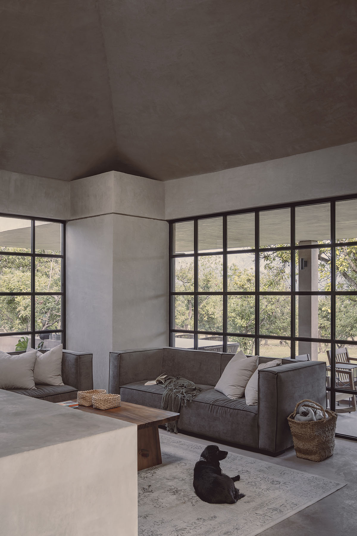 Rose-hued house by Práctica Arquitectura is topped with central roof to provide zenithal light 