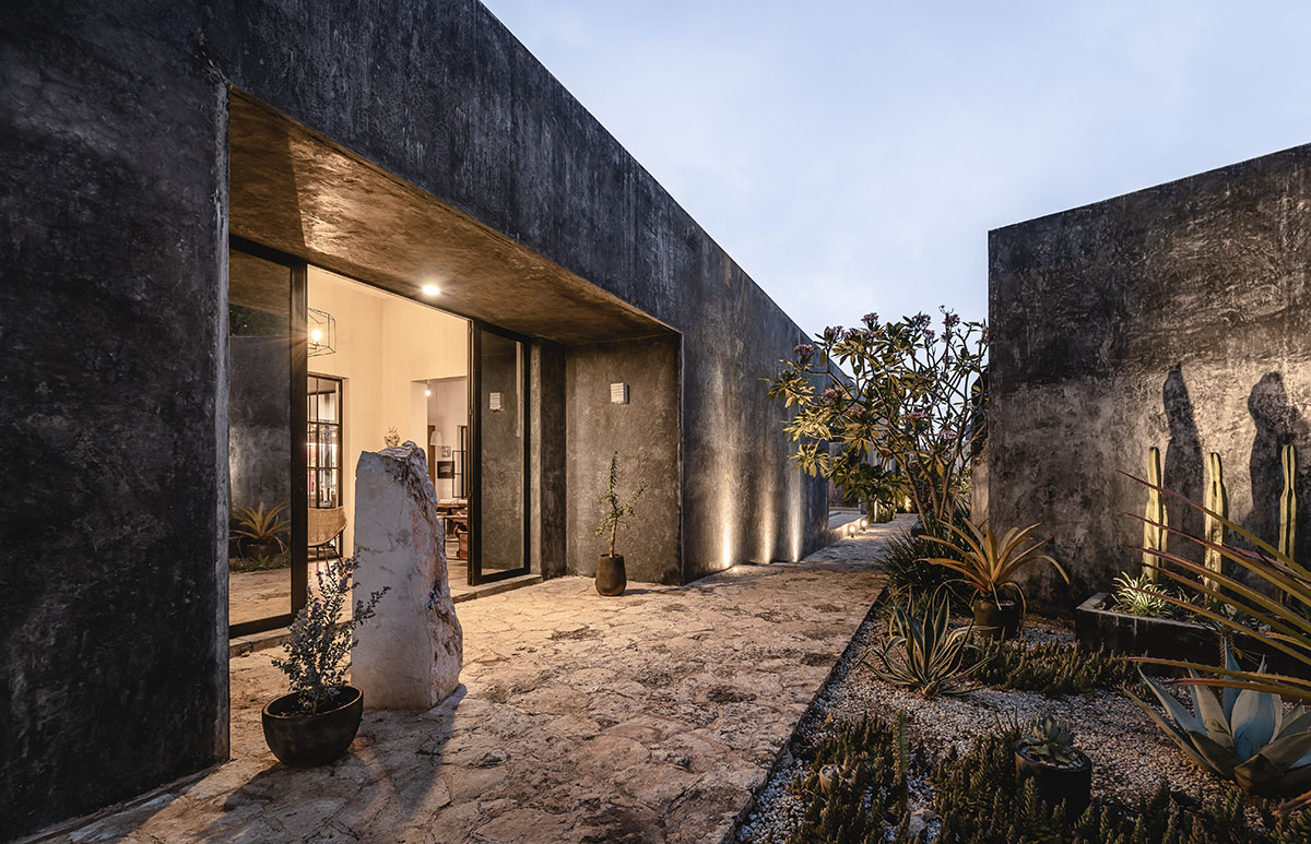 Taller Estilo Arquitectura completes Mexican house with a conducting wall framing vegetation 