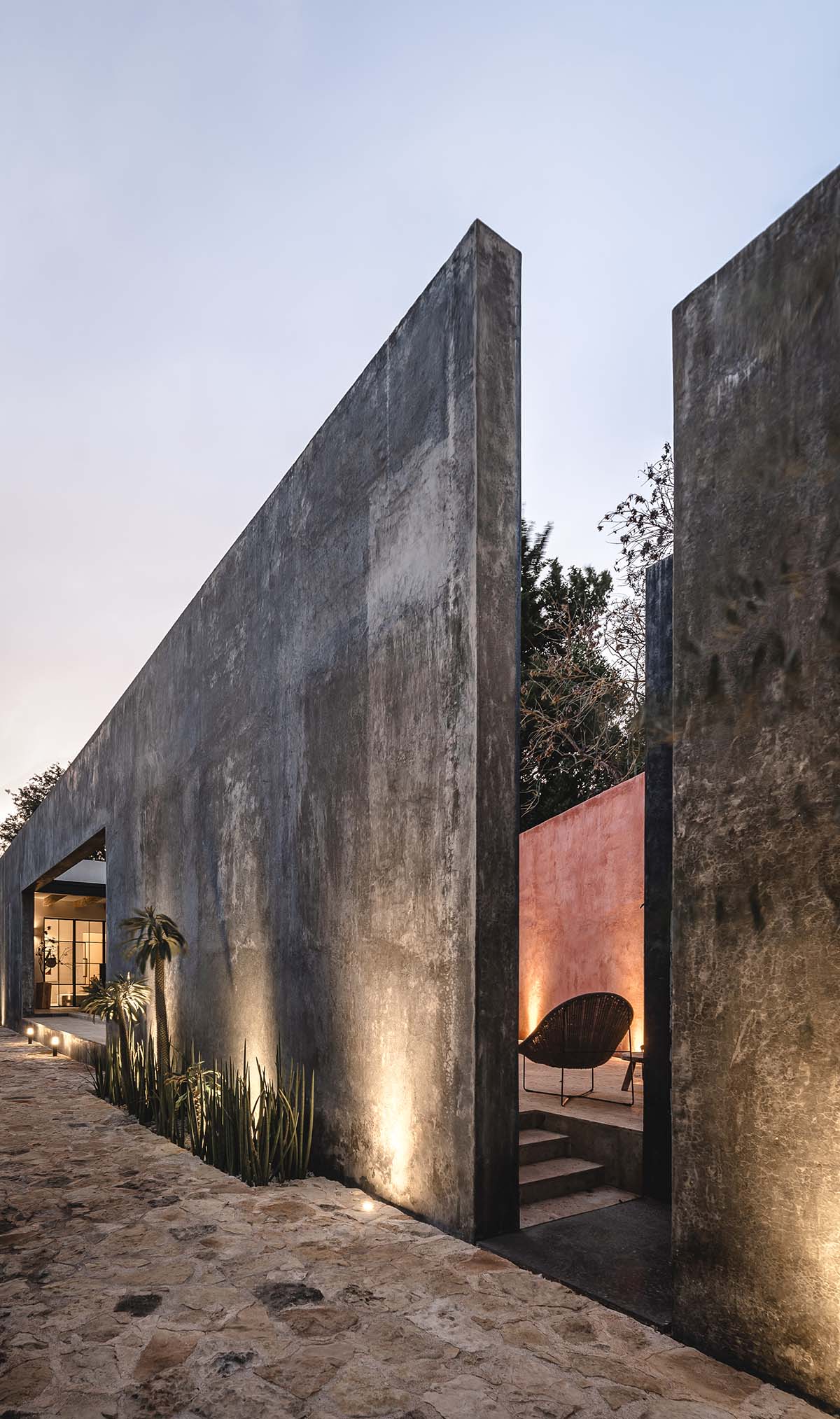 Taller Estilo Arquitectura completes Mexican house with a conducting wall framing vegetation 