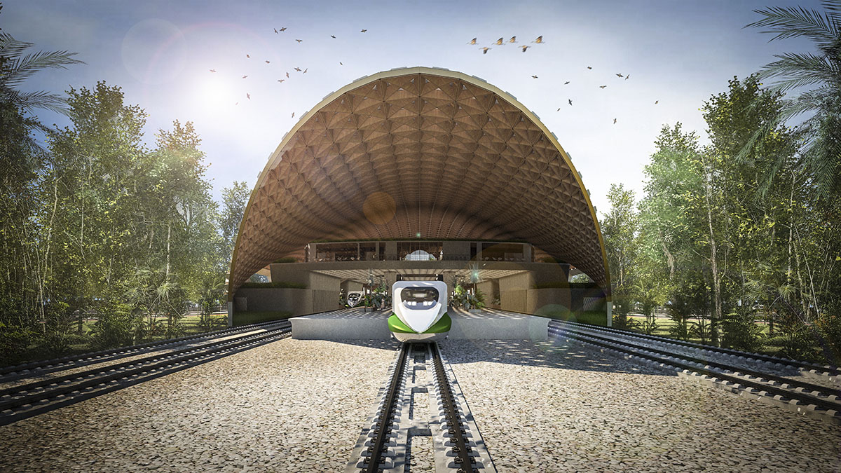 Aidia Studio designs wavy and open latticed roof for Tulum Train Station