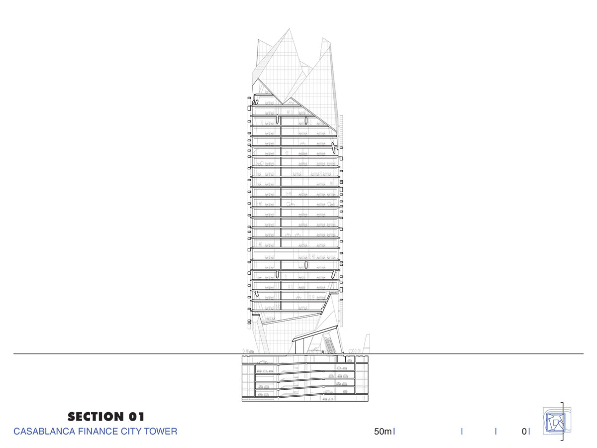 Morphosis' Casablanca Finance Tower featuring patterned mosaics addresses to Moroccan architecture