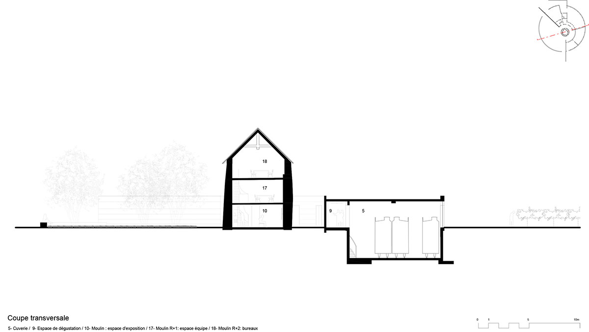 Carmen Maurice Architecture omhult een oude gerenoveerde molen met een wijnpakhuis in Sarzeau