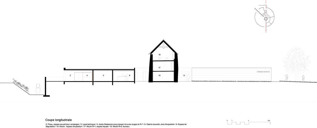 Carmen Maurice Architecture omhult een oude gerenoveerde molen met een wijnpakhuis in Sarzeau