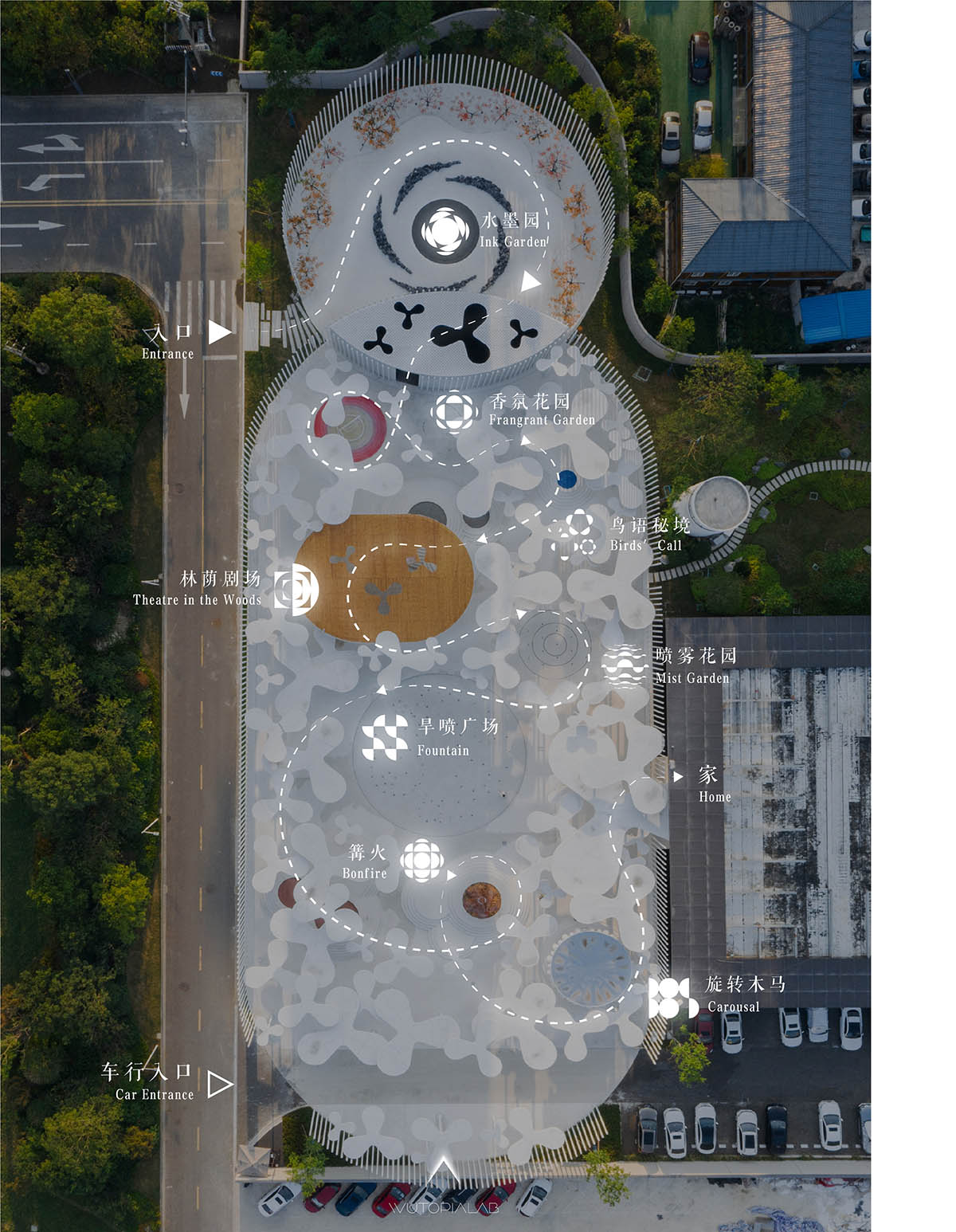 Wutopia Lab creates surreal forest made of 108 white steel columns for sales center in Huzhou