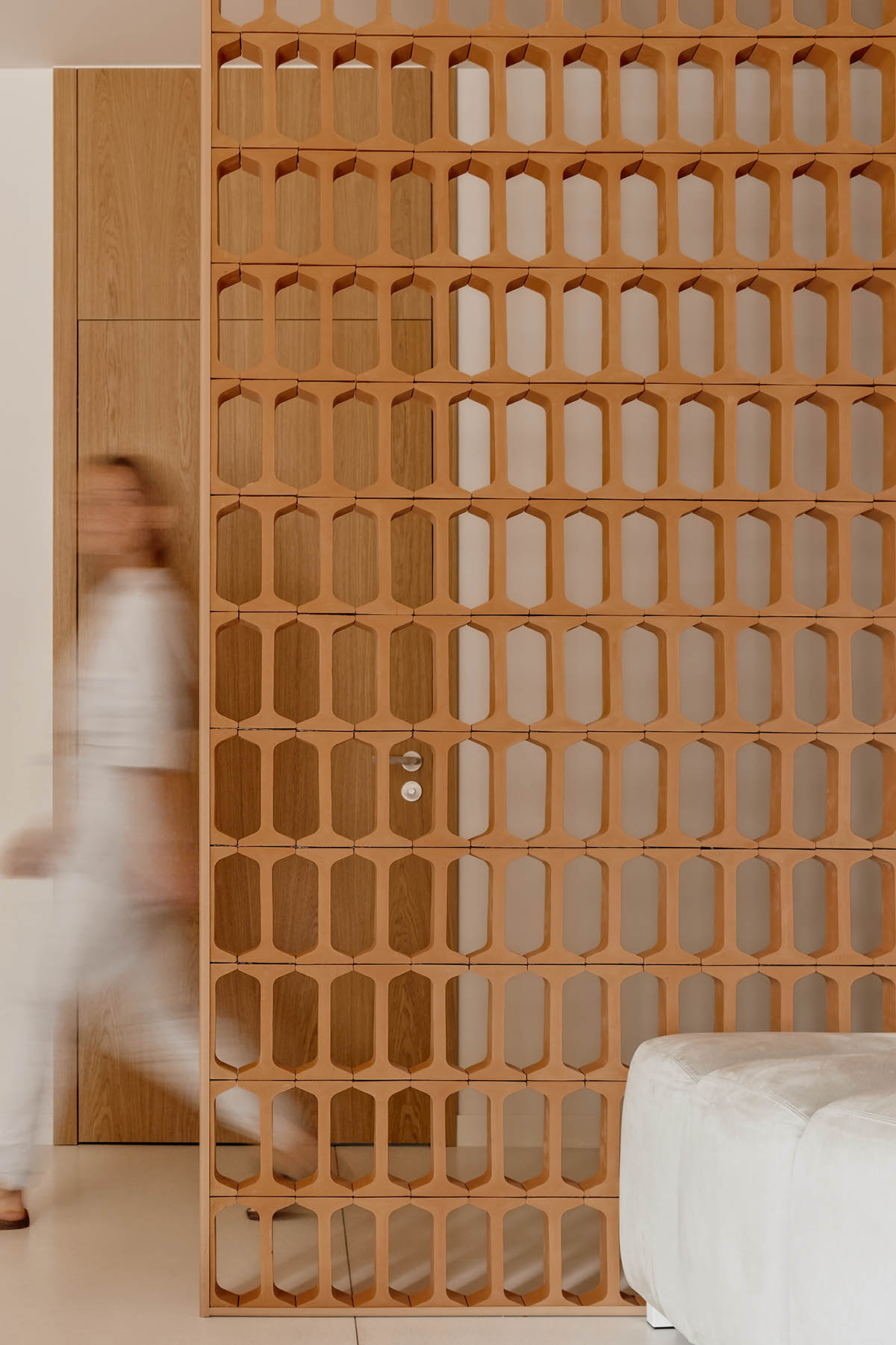 Brise soleil system and clay counter add warmth and depth to dental clinic in Latvia