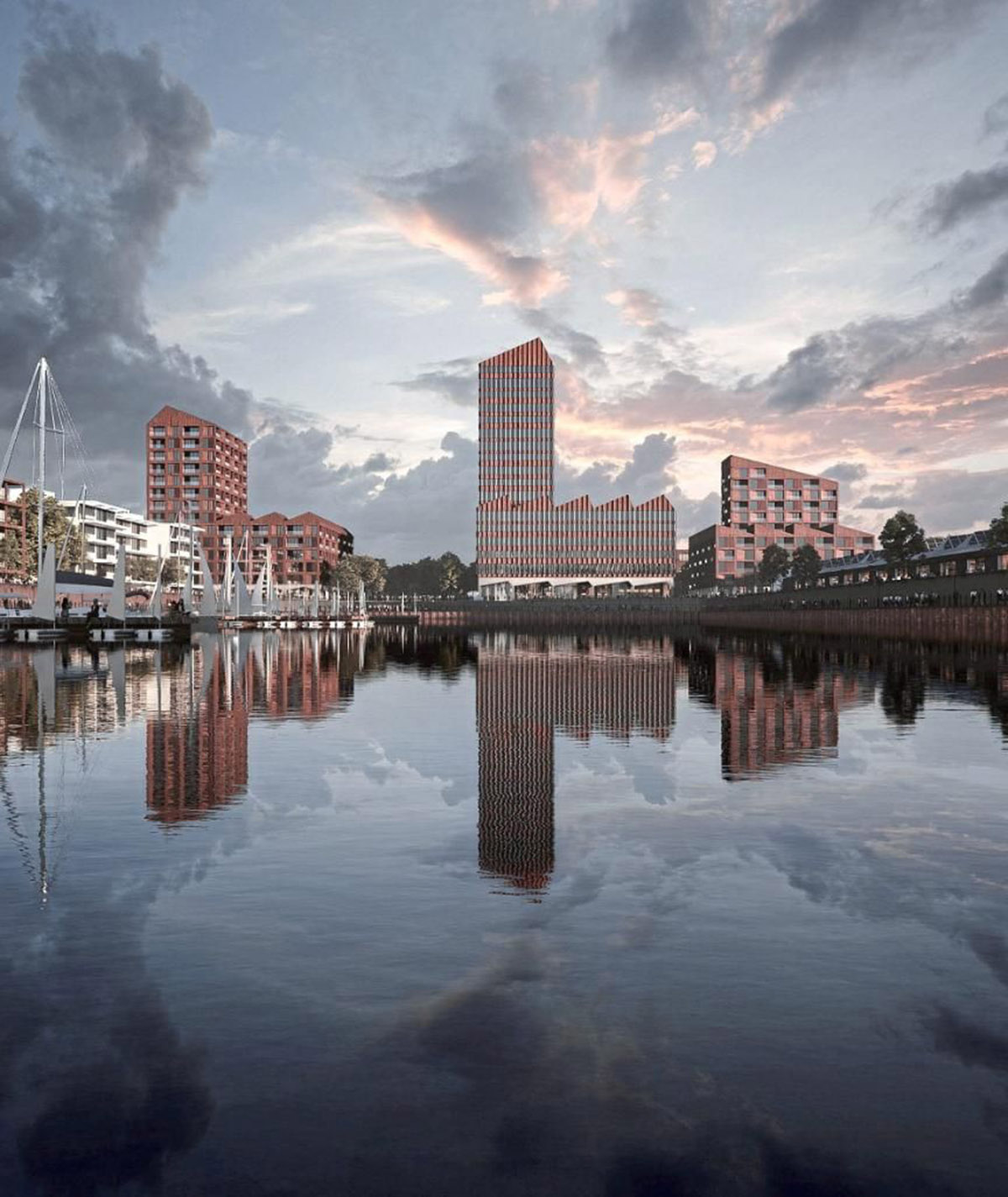 Construction begins on COBE's housing and office complex marked with curved red brick profiles