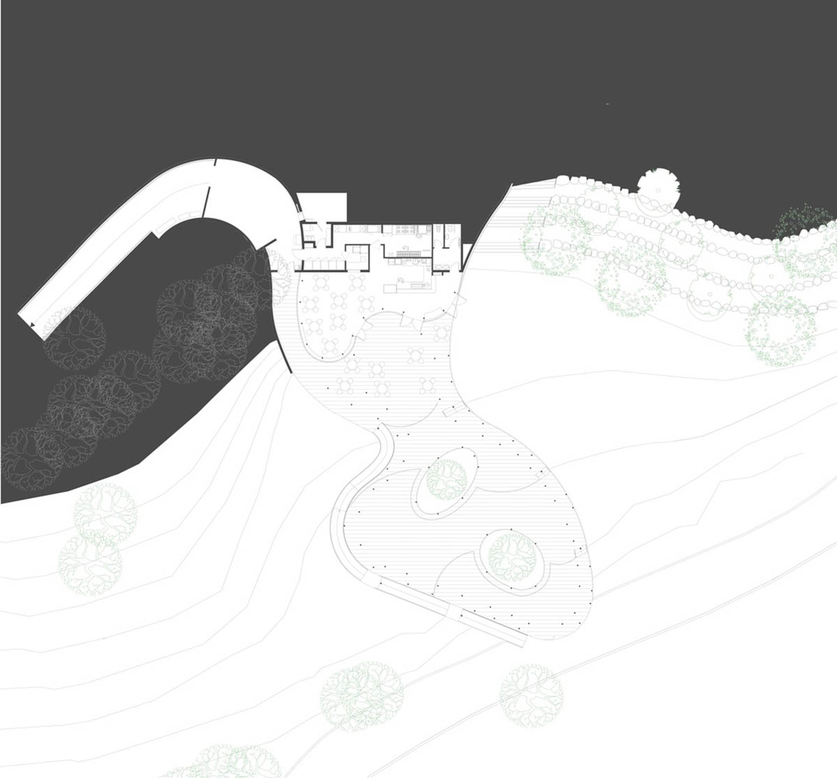 Yaniv Pardo Architects designs open coffee shop with slim columns in idyllic landscape of Jerusalem