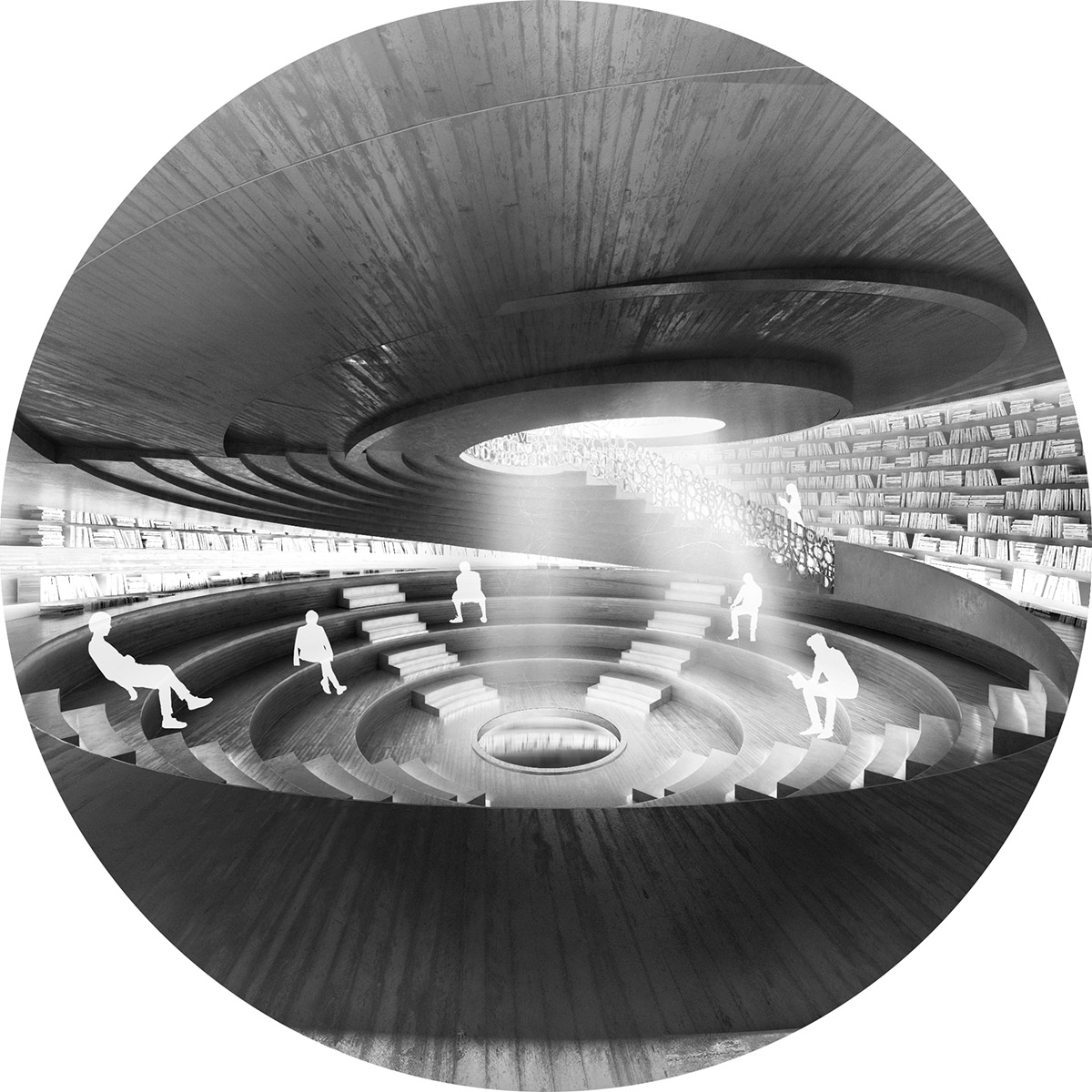 Underground spherical poetry hall finds art in concrete