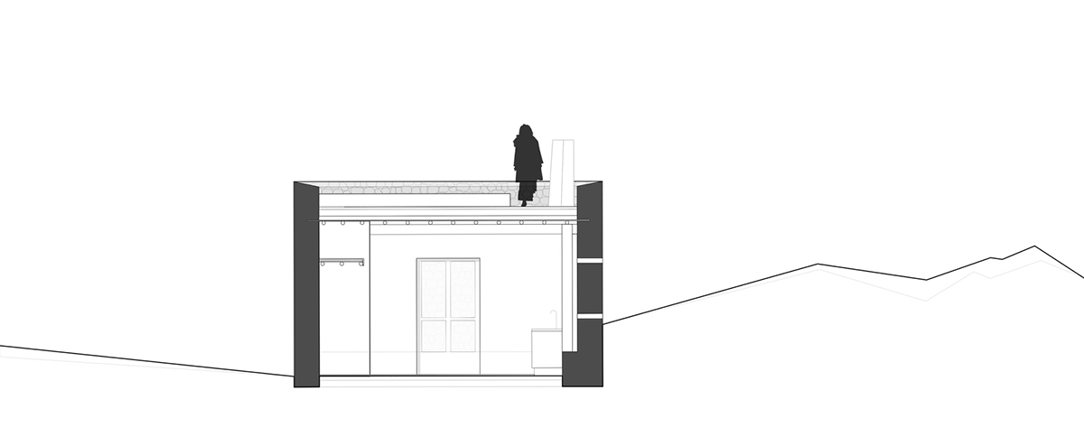 Two elongated walls made of granite rocks and earth form this women's house in a village of Morocco