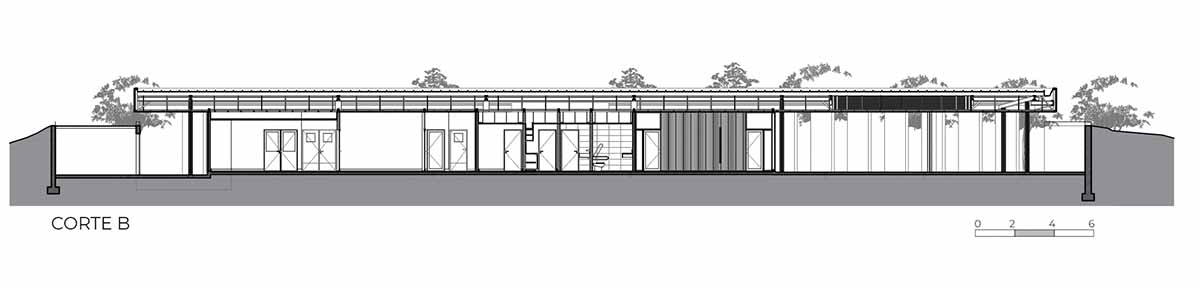 The morgue is designed with a horizontal line that aligns with the large flat roof in Argentina