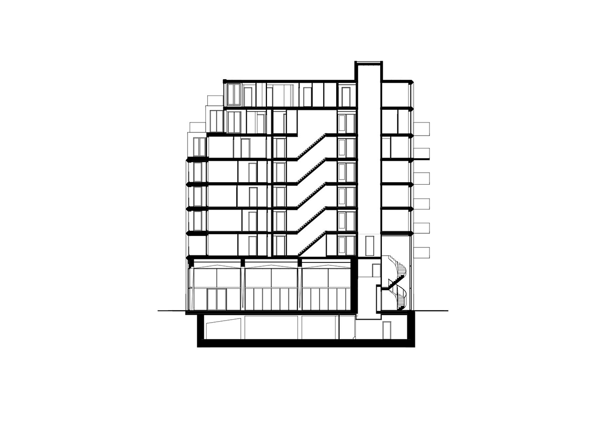 De Zwarte Hond and Loer Architecten built Mercado apartments with stepped and greenish volume