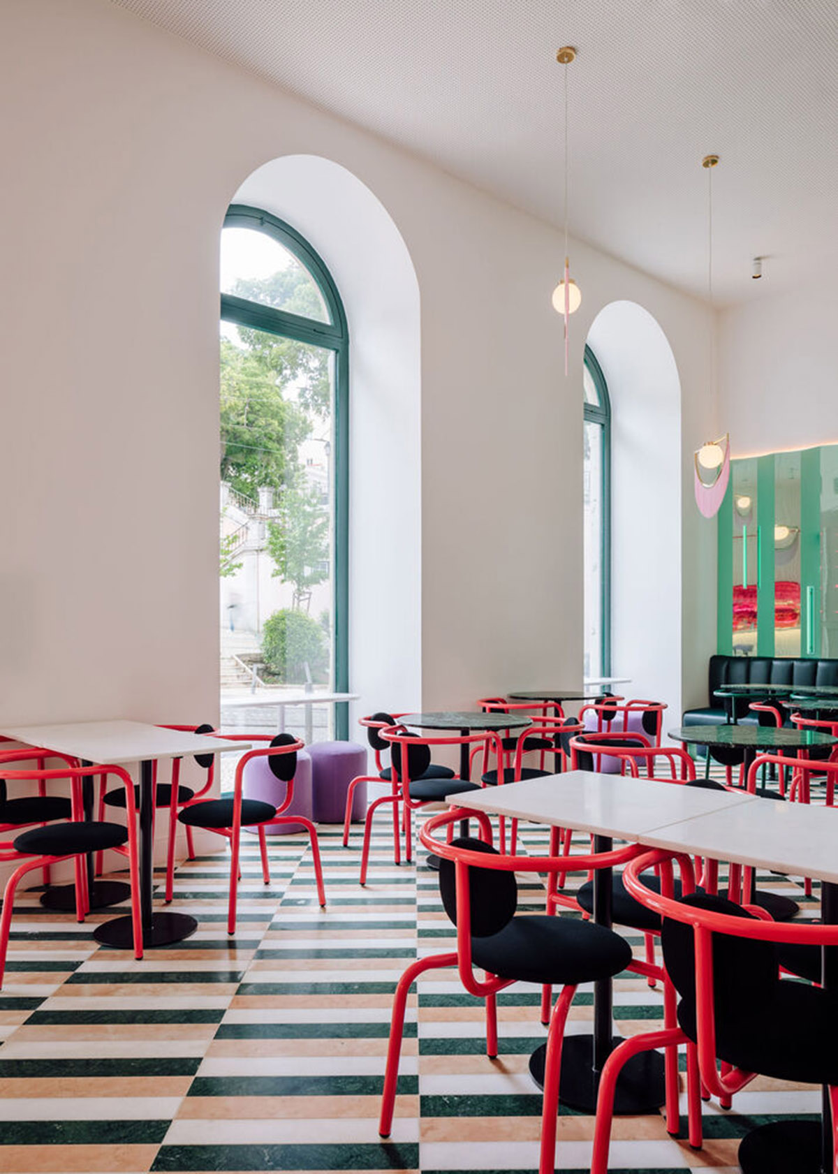 Colored neon lights bring 1920s Art Deco feeling to LULU Bar and Restaurant designed by DC.AD