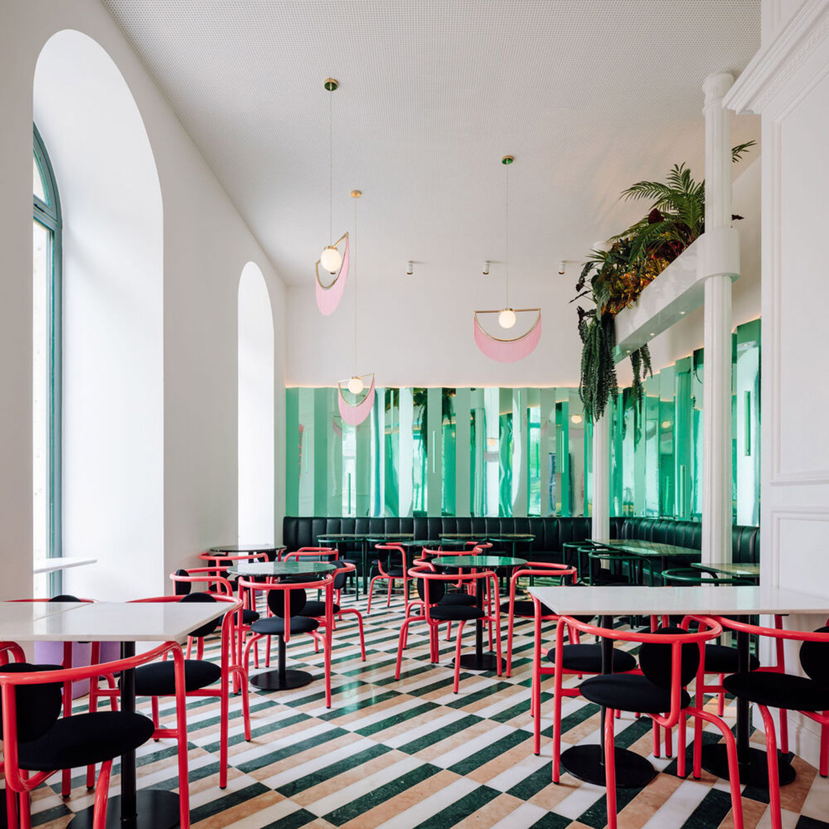 Colored neon lights bring 1920s Art Deco feeling to LULU Bar and Restaurant designed by DC.AD