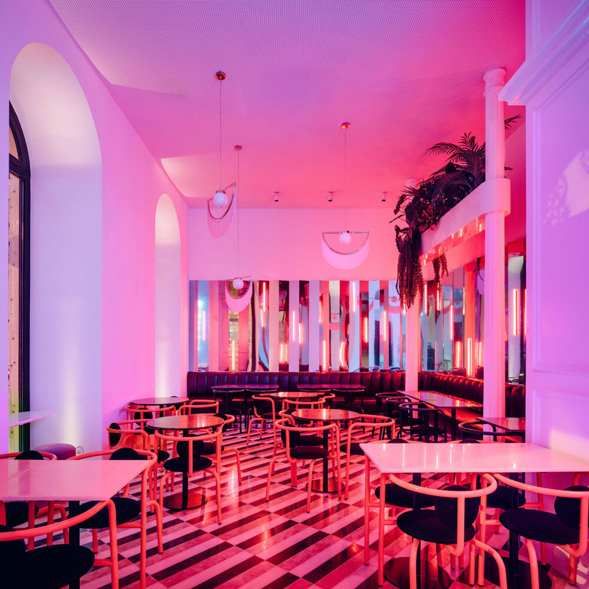 Colored neon lights bring 1920s Art Deco feeling to LULU Bar and Restaurant designed by DC.AD