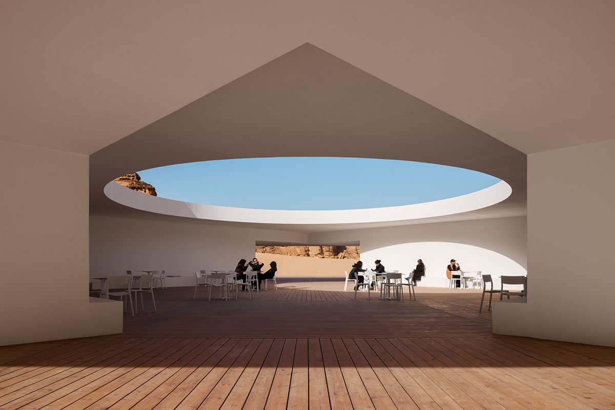 Visitor centre by KWY.studio features diagonally-arranged interior on Saudi Arabian desert 