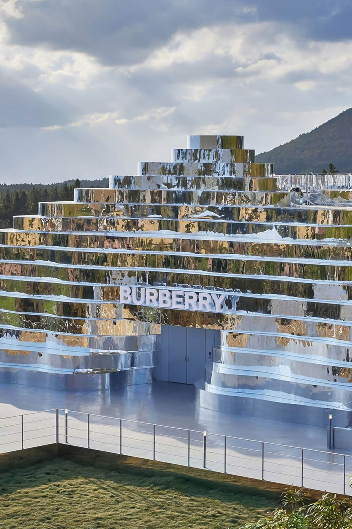 Burberry creates topographic mirrored pop-up store on Jeju island 