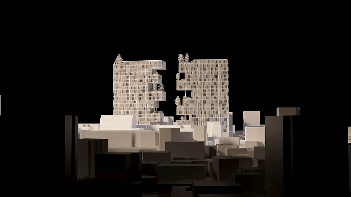 OODA unveils Ndarja, a pair of fragmented towers in the center of Tirana