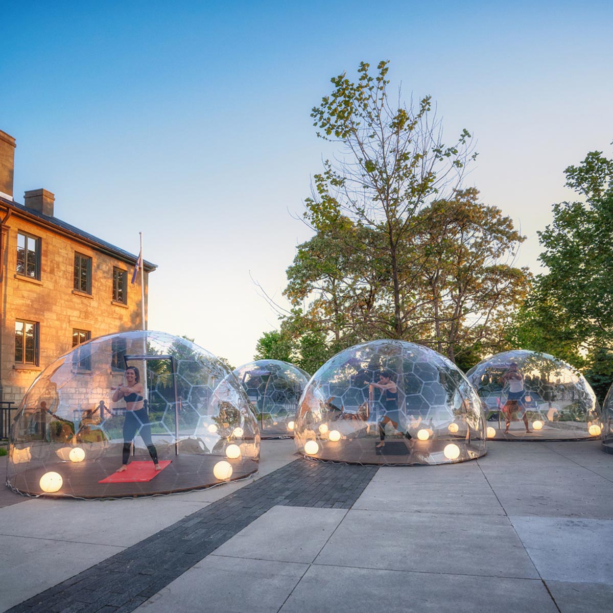 Yoga Classes Held Inside Giant Domes For Maximum Social Distancing