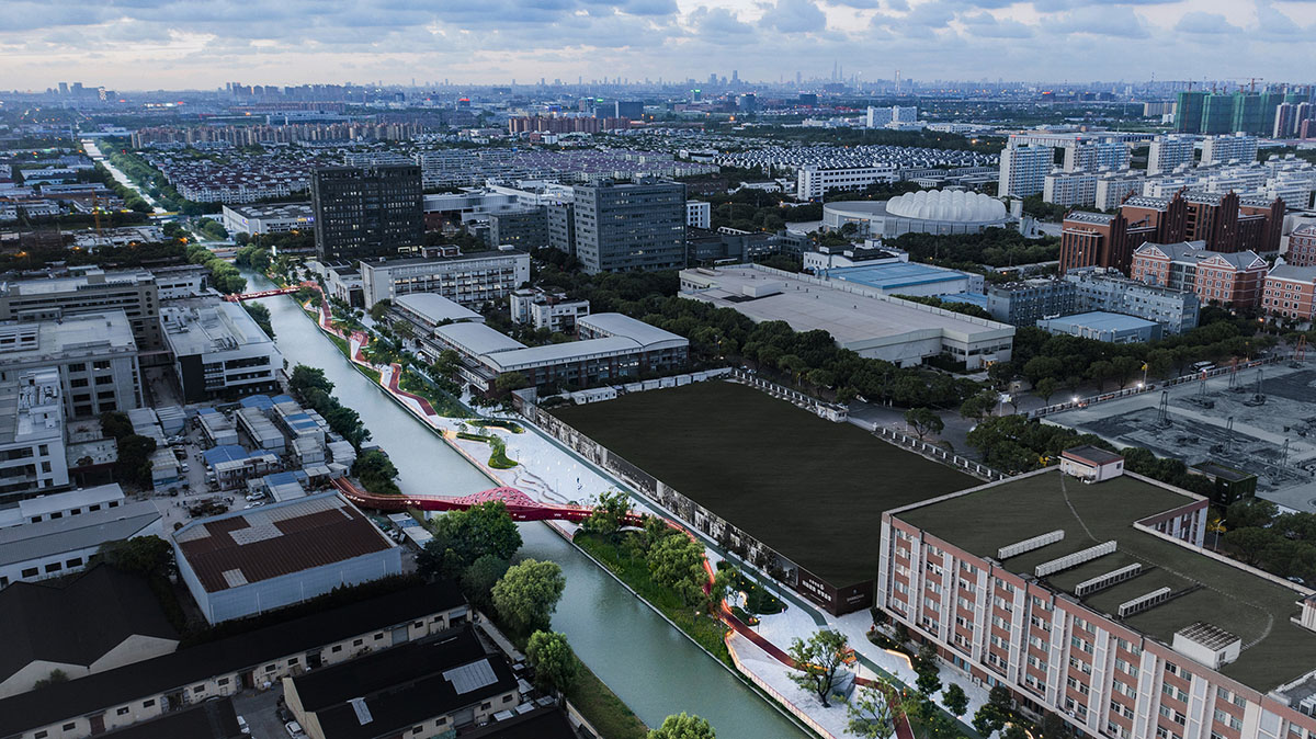 SPARK translates diatom into red-colored 3D-motifed pedestrian bridges and walkways in Shanghai 