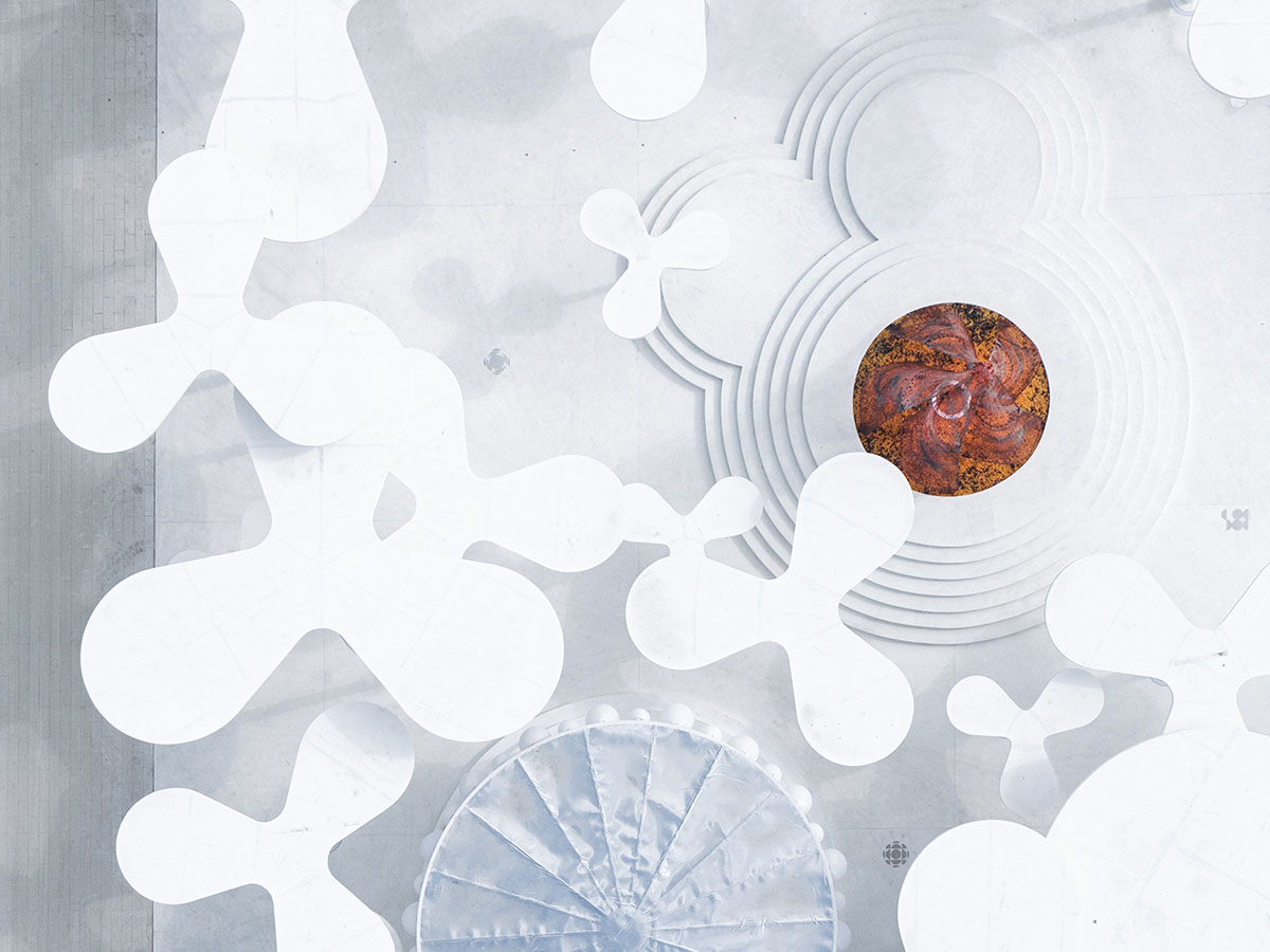 Wutopia Lab creates surreal forest made of 108 white steel columns for sales center in Huzhou