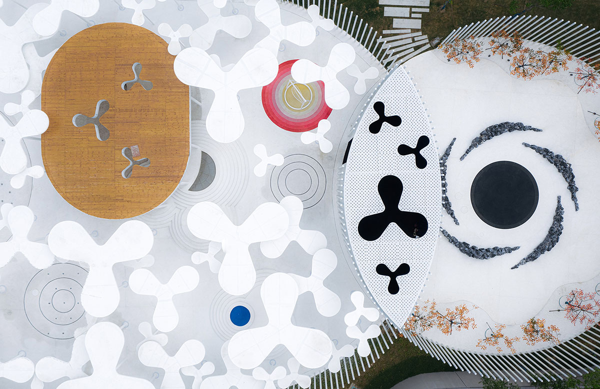 Wutopia Lab creates surreal forest made of 108 white steel columns for sales center in Huzhou