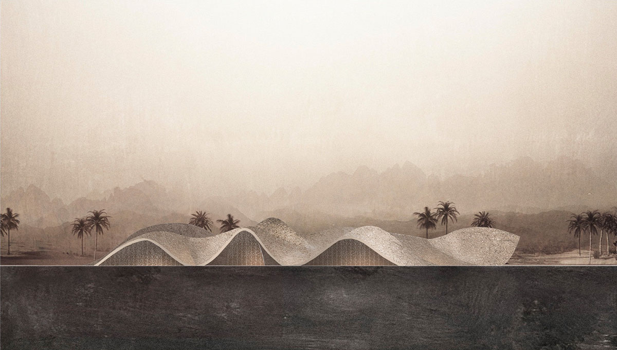 Smooth curves of a golf clubhouse by Oppenheim Architecture are derived from the natural desertscape