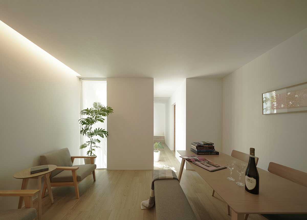 Jun Murata built small guesthouse with cut-out skylight in Japan