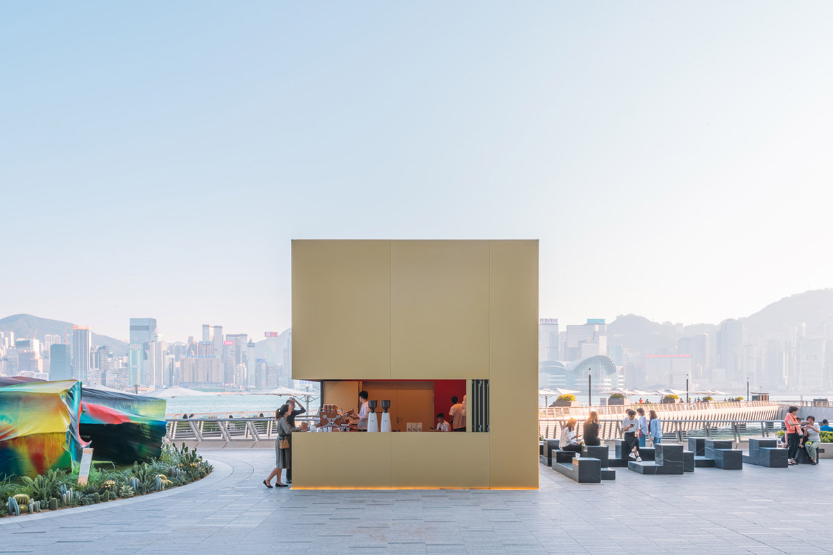 OMA reveals its golden KUBE as multi-functional installation on Hong Kong's waterfront