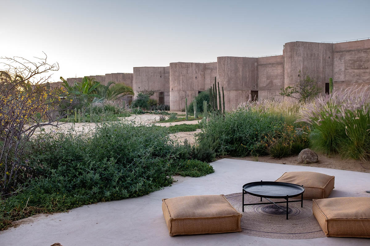 Resort mimics natural motion of desert with punctuated beige-coloured concrete volumes in Mexico 