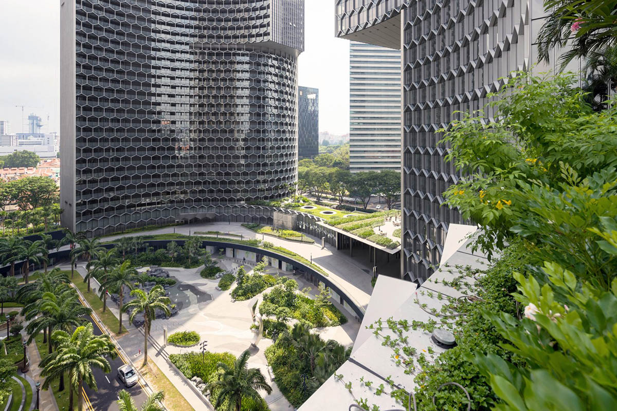 B&uuml;ro Ole Scheeren completes DUO Twin Towers with honeycomb patterns in Singapore