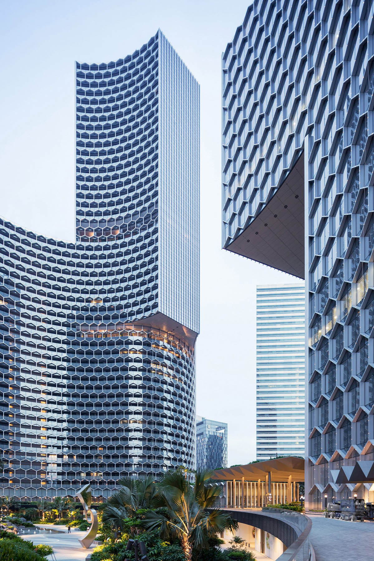 B&uuml;ro Ole Scheeren completes DUO Twin Towers with honeycomb patterns in Singapore