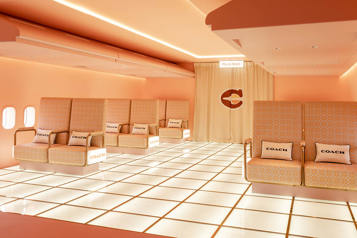 Interior of abandoned plane is converted into a retail store clad in full orange colour in Malaysia